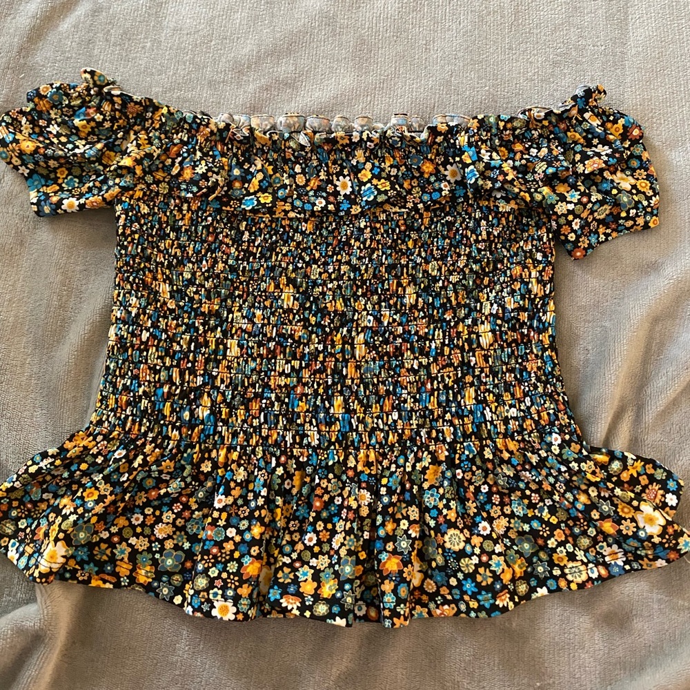 BCBG floral bandeau off the shoulder top